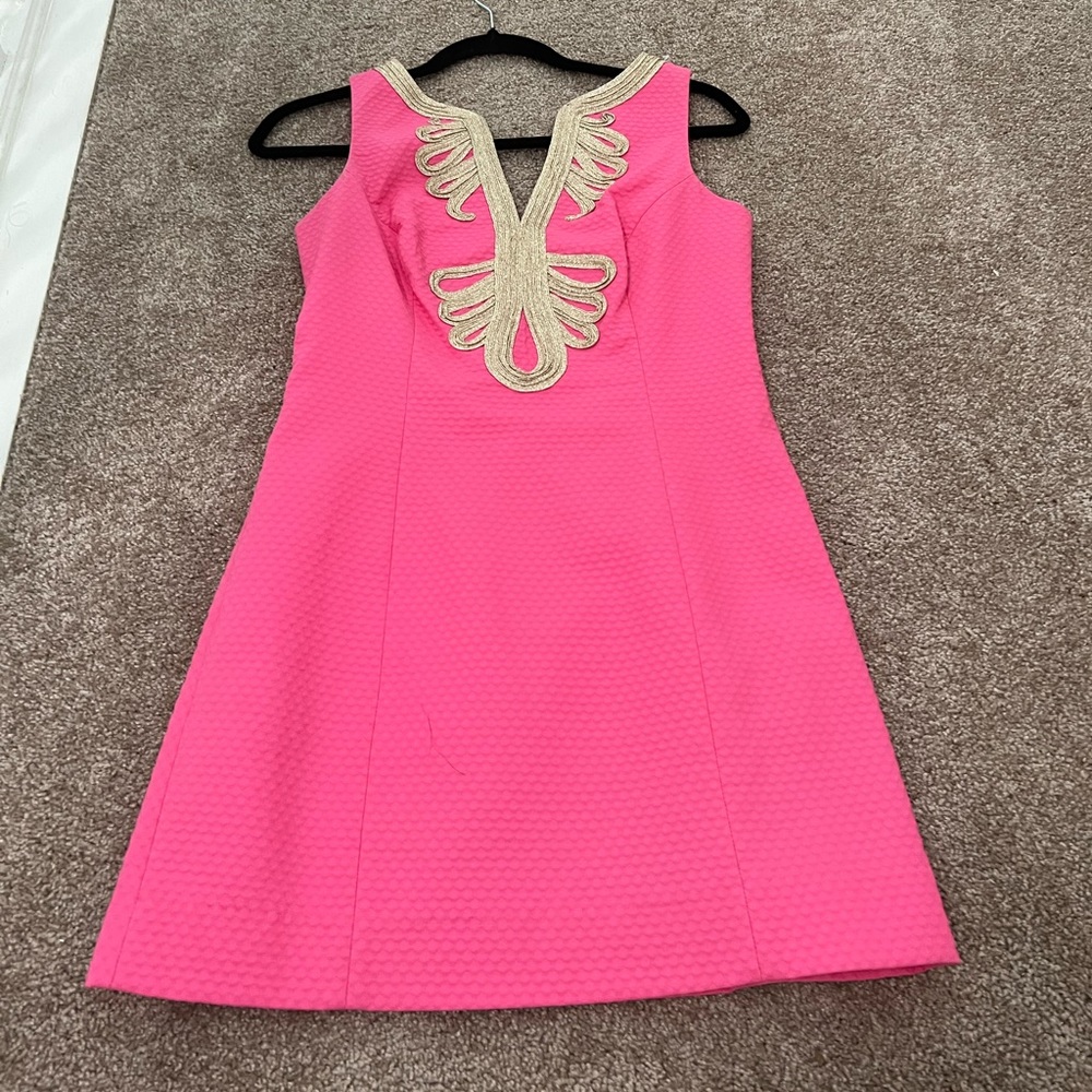 Lily Pulitzer Pink w Gold trim - Janice Shift Dress